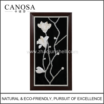 CANOSA White seashell hand engraving magnolia Wall Picture with wood frame